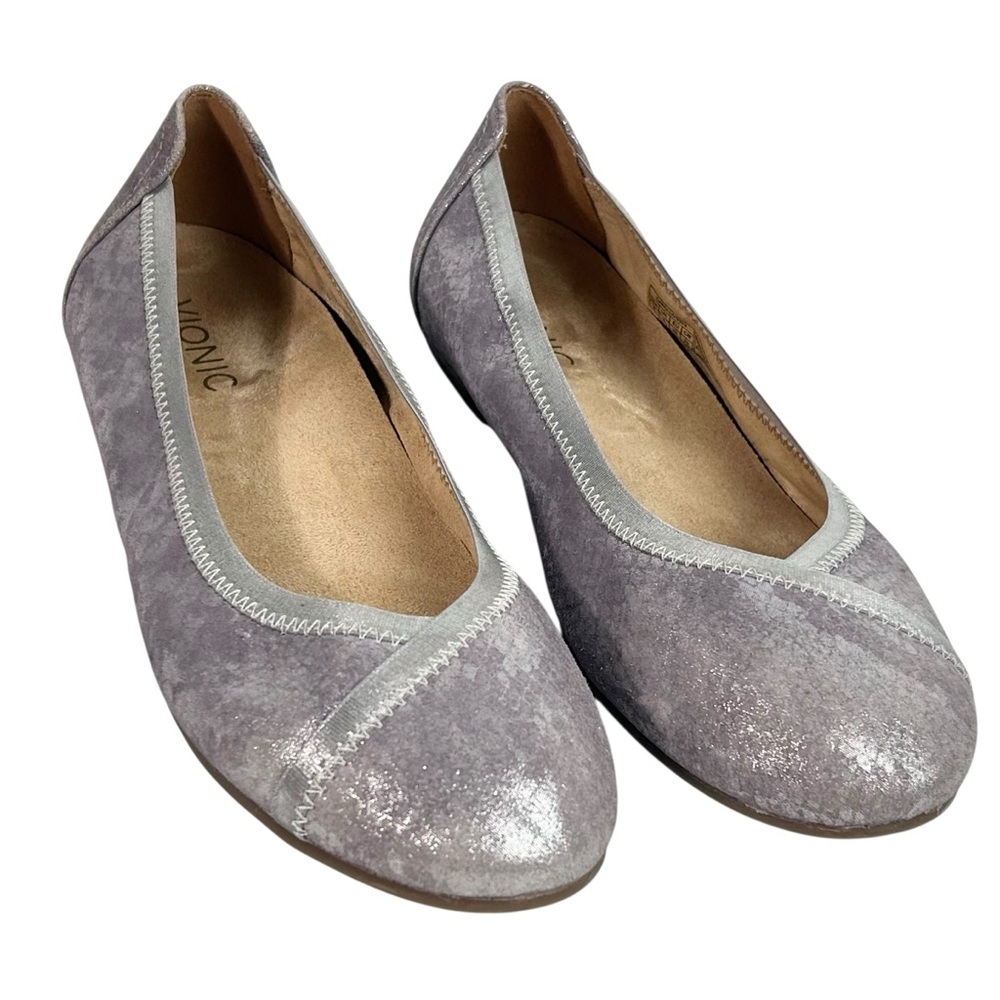 Vionic Spark Caroll Ballet Flats Lavender Lilac Snakeskin Metallic Size 8 VS323
